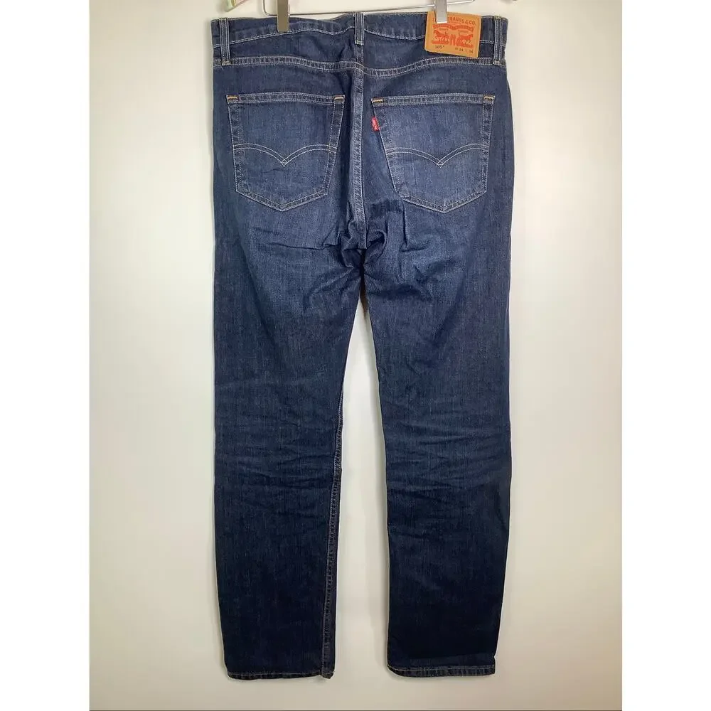 Levis Mens 34x34 Dark Wash 505 Regular Fit Straight Leg Jeans Work Casual T4-4
